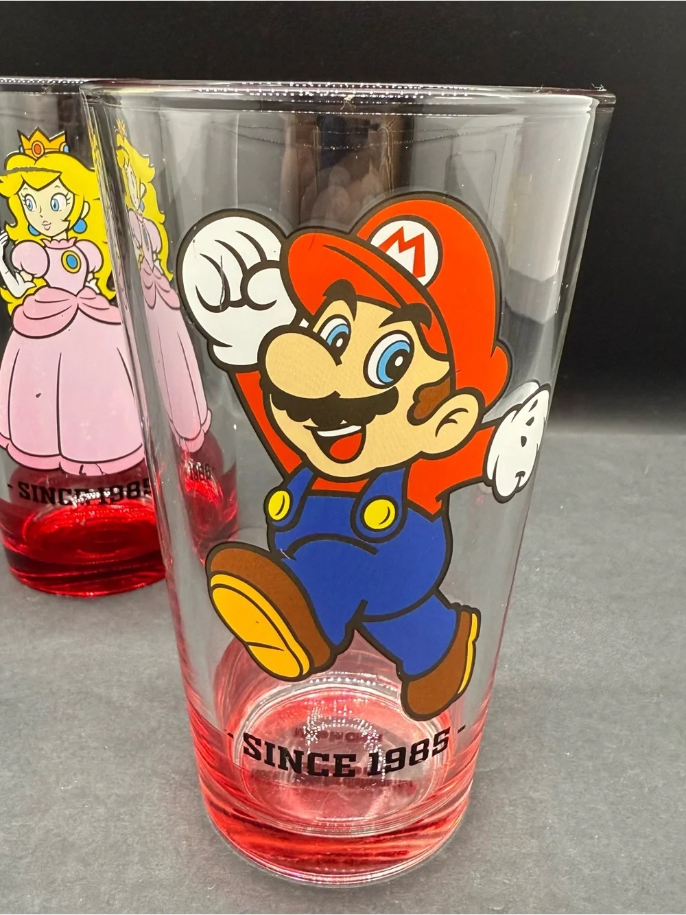 Super Mario Mario, Luigi, Princess Peach Pint Drinking Glasses Set of 3 Vintage